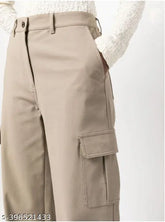 Casual cotton-lycra pants for women, high-waisted, straight-legged with wide-leg design, various sizes available